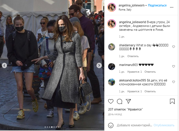 Анджелина Джоли выбрала винтажное пальто: в нем она сходила на шопинг в Риме