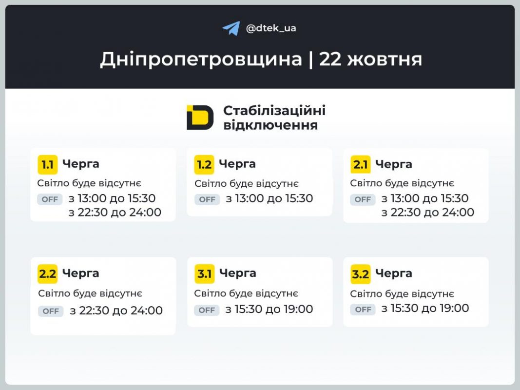 Графіки відключень світла 22 жовтня свято