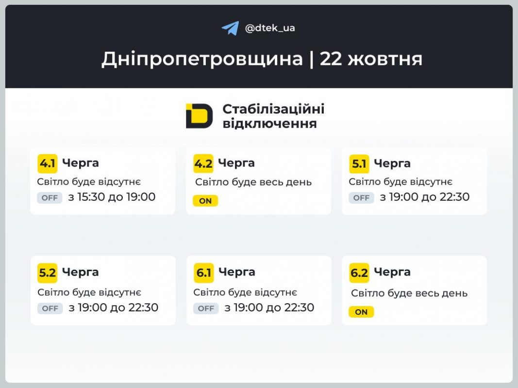 Графіки відключень світла 22 жовтня свято