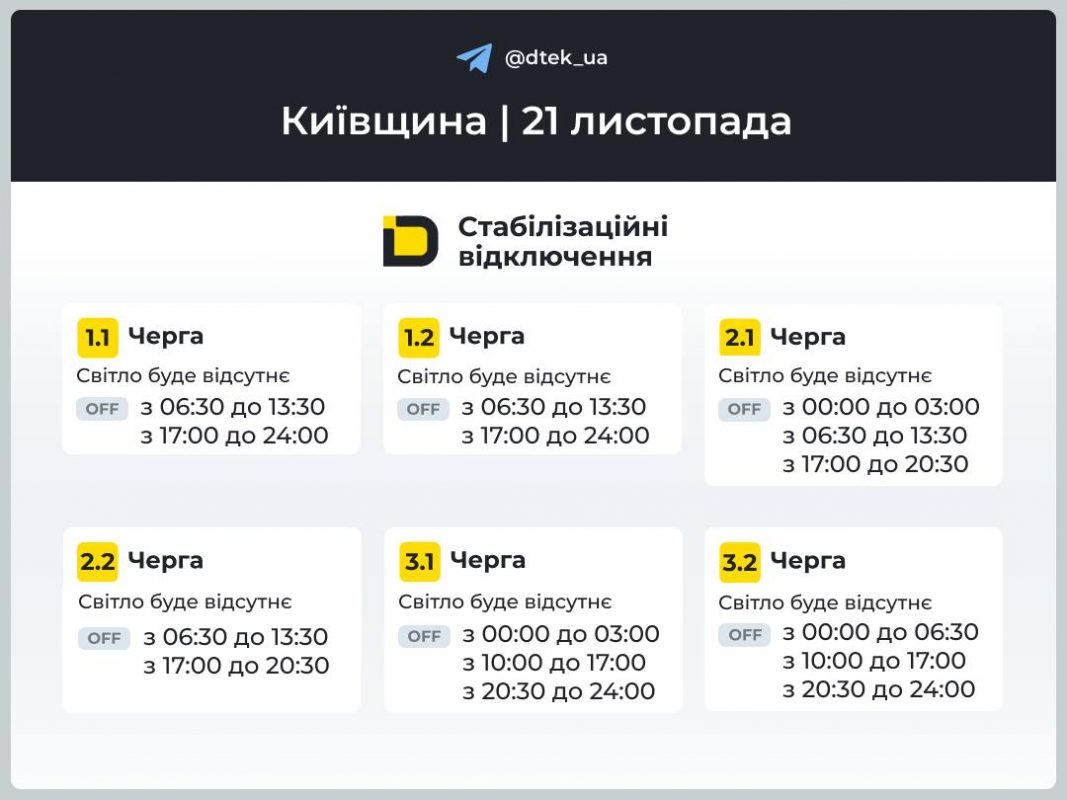 Планові відключення світла 21 листопада у Києві та області: актуальні графіки та де дивитись черги
