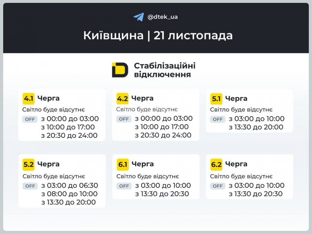 Планові відключення світла 21 листопада у Києві та області: актуальні графіки та де дивитись черги