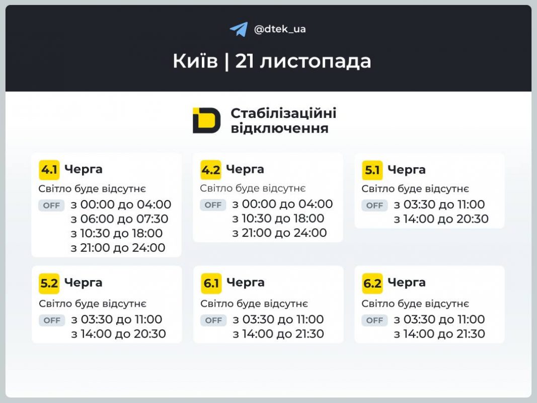 Планові відключення світла 21 листопада у Києві та області: актуальні графіки та де дивитись черги