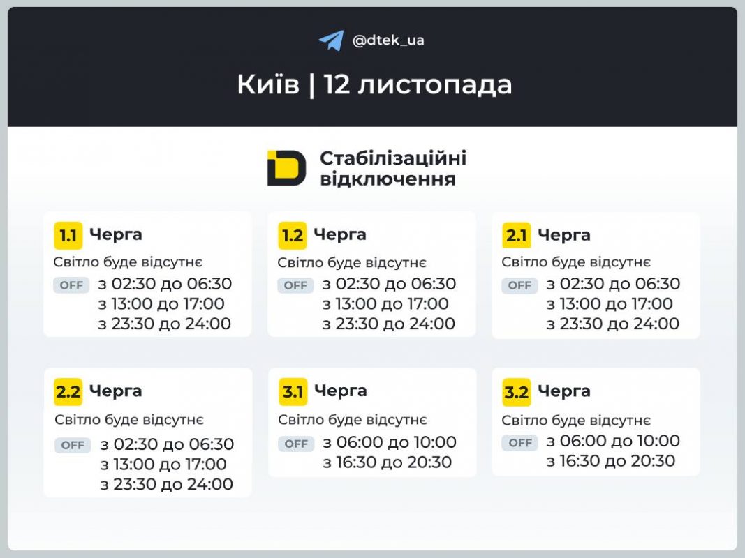 Відключення світла у Києві та області 12 листопада 2025 року: актуальні графіки та де відслідковувати зміни