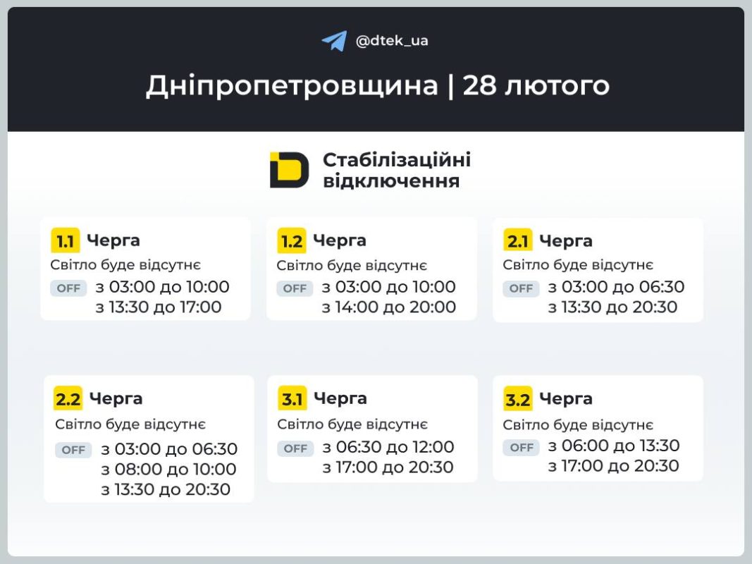 Відключення світла на Дніпропетровщині 28 лютого: чого очікувати та як працюватимуть графіки
